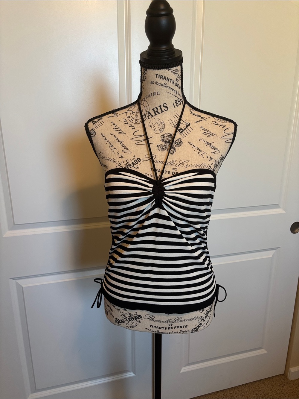 5/48 Black & White Striped Halter Tank